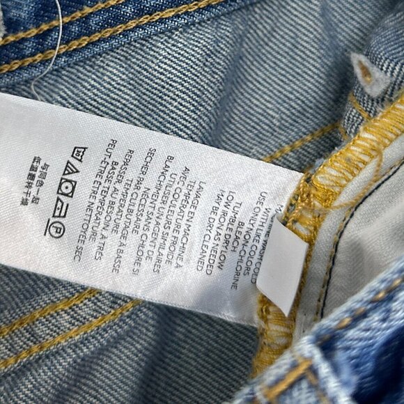 FREE PEOPLE Maggie Straight Leg Mid Rise Distressed Denim Jeans in Blue US 28 - Picture 10 of 14